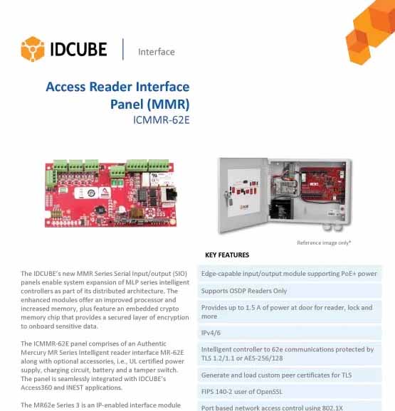 Access Reader Interface
Panel (MMR)
ICMMR-62E